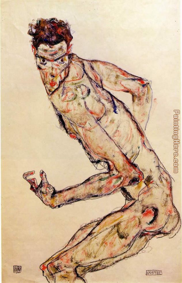 Fighter painting - Egon Schiele Fighter art painting